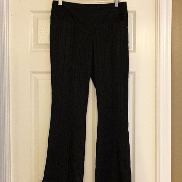 Cache Pants - Cache Black Satin Retro Black-on-Black Striped Flared Pants